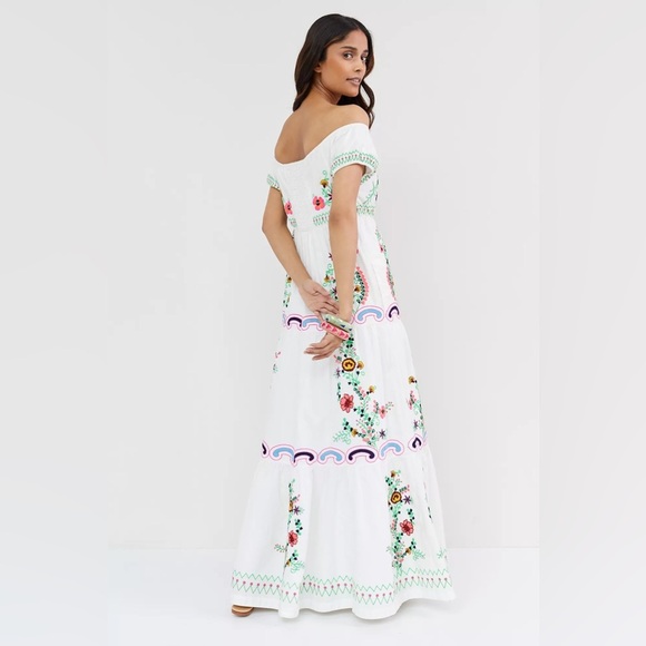 New Anthropologie Embroidered Off-The-Shoulder Maxi Dress Medium White - Picture 3 of 9